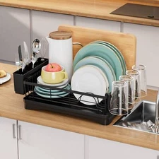 Kitchen Dish Drying Rack Space-Saving Dish Drainer Organizer with Utensil Holder