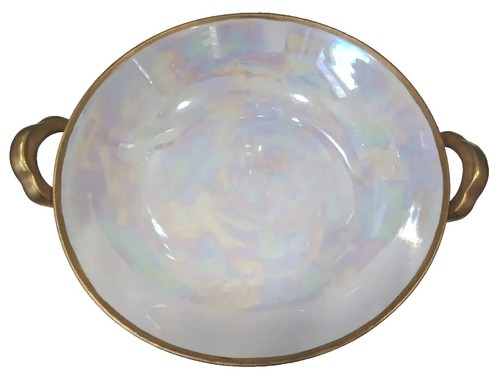 Art Deco Lusterware Compote VTG Footed Bowl Plate Set Fairy Gold Trim Iridescent - Picture 11 of 16