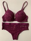 Victoria's Secret PINK Push Up Bra & Panty Set 34A 34B Rhinestone Vivid Magenta