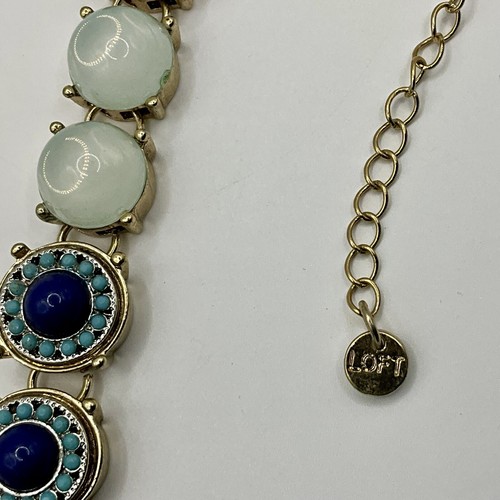 Loft Fashion Necklace Beautiful Blue Turquoise White Goldtone - Picture 5 of 8