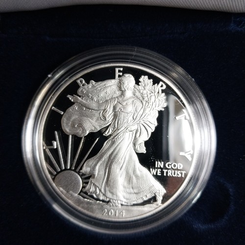2014-W Proof Silver Dollar American Eagle un'oncia - .999 fine con OGP COA - Foto 2 di 5