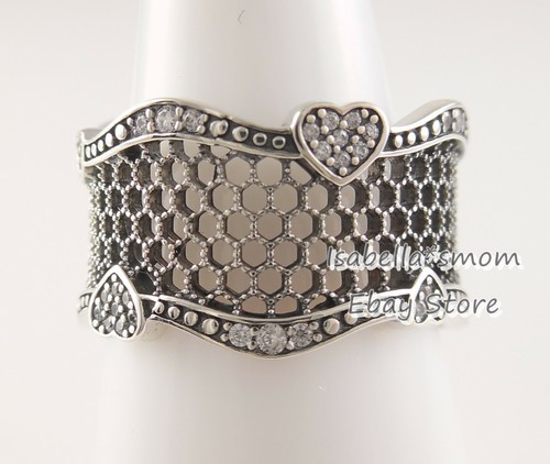 LACE OF LOVE Authentic PANDORA Silver Ring 197706CZ Sz 8.5 (58) NEW w POUCH!  - Picture 1 of 3