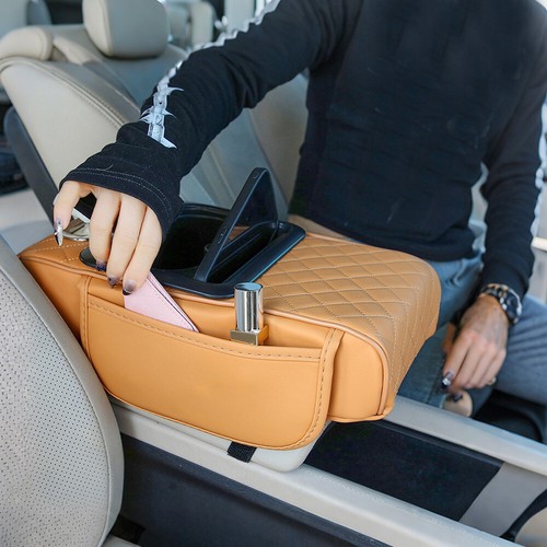 Car Armrest Box 7cm Thicken Cushion w/ Pocket Tissue Cup Holder Memory Cotton