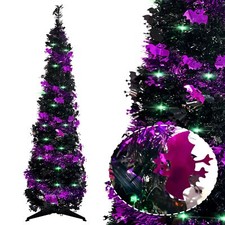 Pop Up 5FT Pre-lit Christmas Tree 60 Lights Collapsible Black Pencil Tree