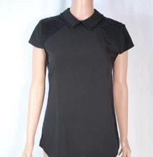Catherine Malandrino Black Collared Top Beaded Detail Size S