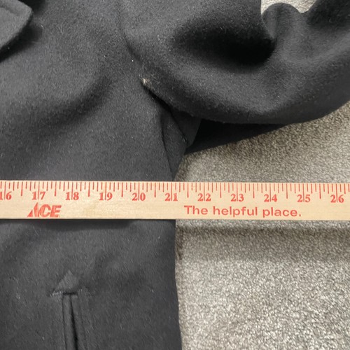 VINTAGE US Navy Jacket 42 Long Black Wool 80s Double Breasted Overcoat Mens - Picture 6 of 10