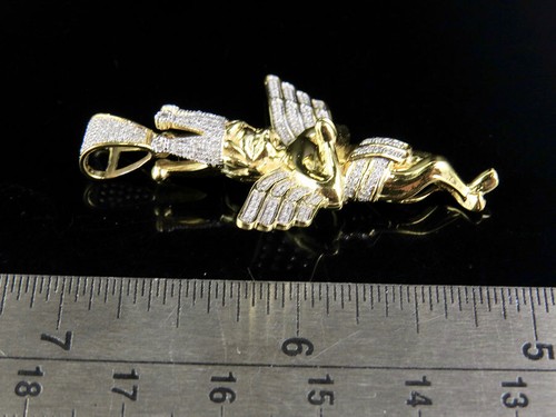 10K Yellow Gold Praying Hands Angel Genuine Diamond Pendant Charm 1/4 Ct 1.8" - Picture 5 of 6