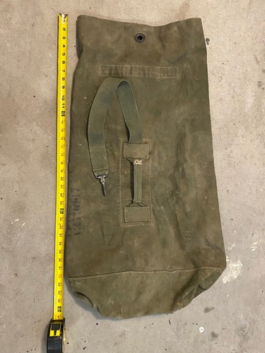 Vintage US Military Cotton Duffle Bag OD Green w Shoulder Strap Used.