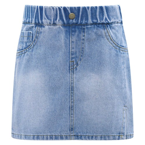 Kids Girls Skirts Solid Color Denim Skirt Daily Miniskirt With Pockets Costume - Picture 9 of 20