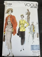 UNCUT Vogue V1932 Misses Vintage 1949 Suit & Coat F5 (16-24) Sewing Pattern