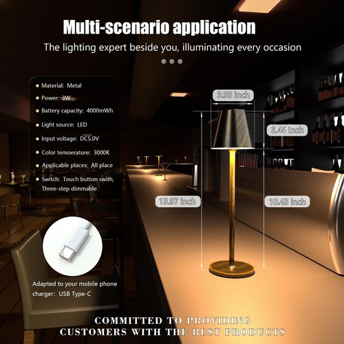 LED CordlessTable Lamp,4000mAh Rechargeable Battery Desk lamp,3 Level Brightn... - Picture 9 of 10