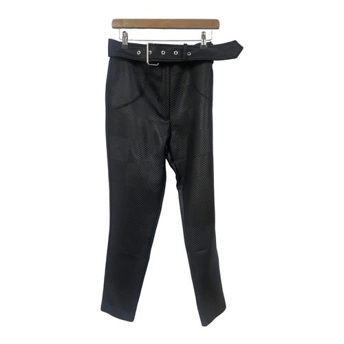 Swallow Ladies Black Faux Leather Trousers Pants Chevron Pattern Belted Waist S - Picture 1 of 7