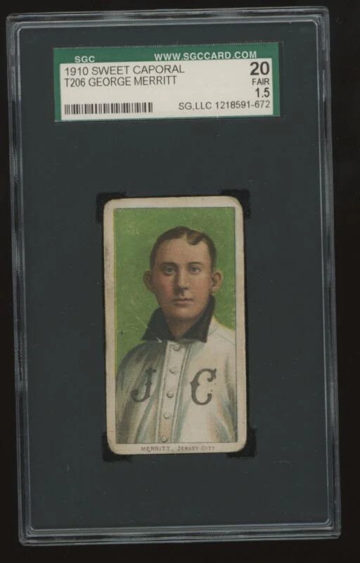 1909 T206 GEORGE MERRITT FAIR SWEET CAPORAL 350 SGC 1.5 JERSEY CITY SKEETERS