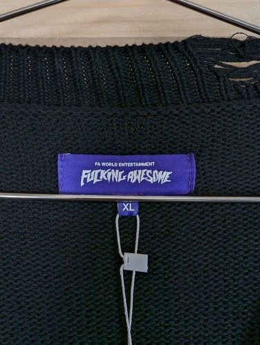 FuckingAwesome FA Distressed Cardigan XL Oversized Black Knit Sweater Skater NEW - Picture 8 of 22