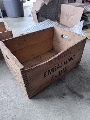 Antique Hydrol Red Embalming Fluid Wooden Crate Box Funeral Supply Used - Picture 4 of 7