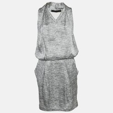 Alexander McQueen Grey Silk V-Neck Sleeveless Short Dress M