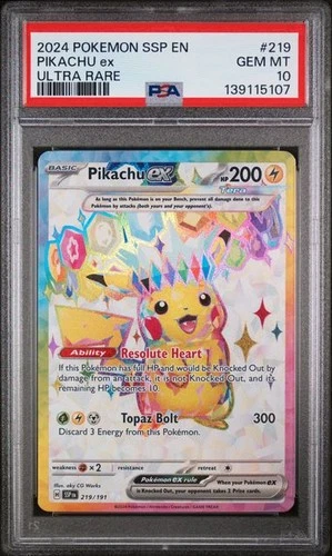 Pokemon Pikachu ex Surging Sparks Ultra Rare #219 PSA 10 Gem Mint