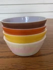 4 Vintage Federal Glass 5" Cereal Bowls Brown Orange Yellow Irredecent As Is