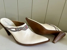 Fauzian Jeunesse Italy Women’s Boots Western Leather Slip-On Mule 39 Rhinestone