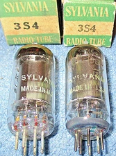 2 NOS Sylvania 3S4 Vacuum Tubes - Audio Power Pentodes for Vintage Radios