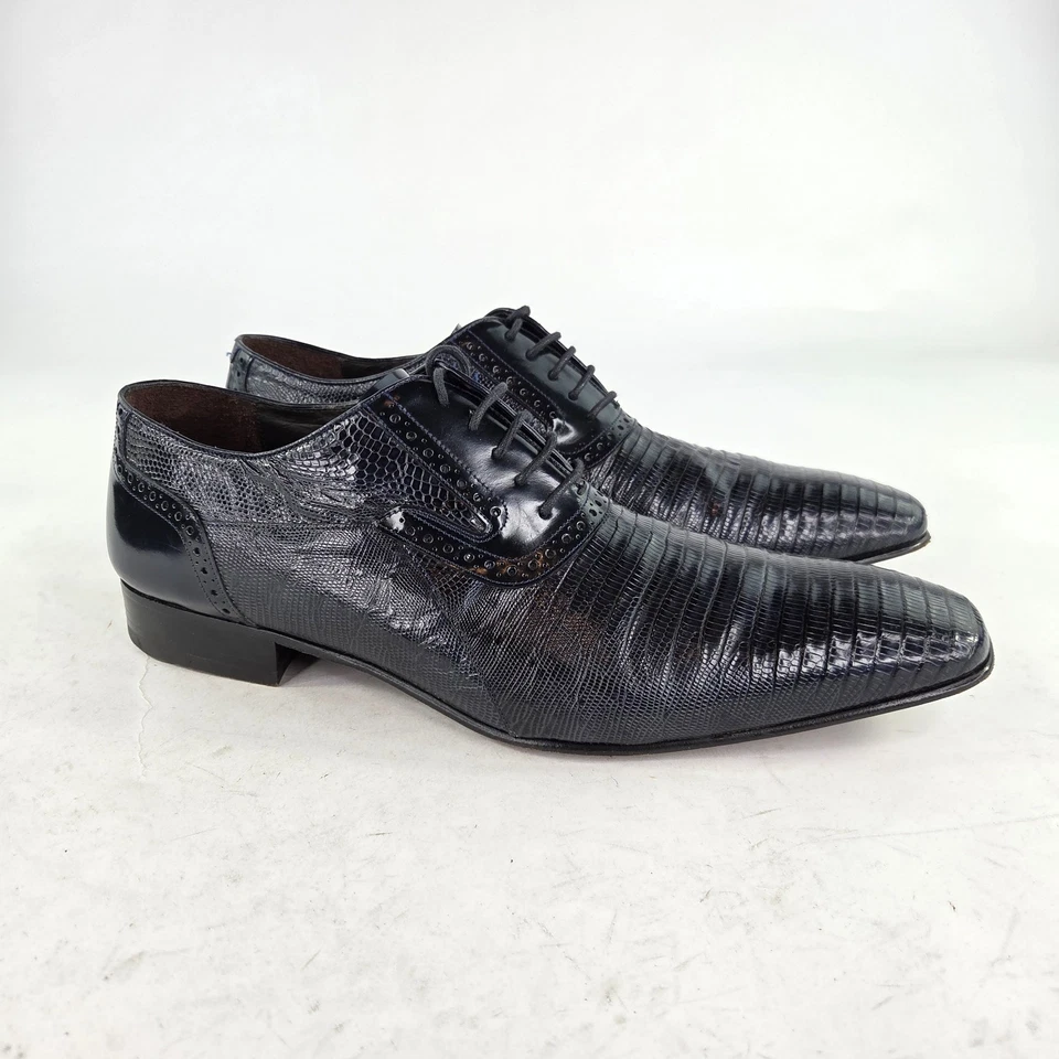 Sapato Oxford Masculino Lagarto Genuíno Mezlan EUA 13 M Azul Marinho Ponta das Asas 13644 - Imagem 4 de 4