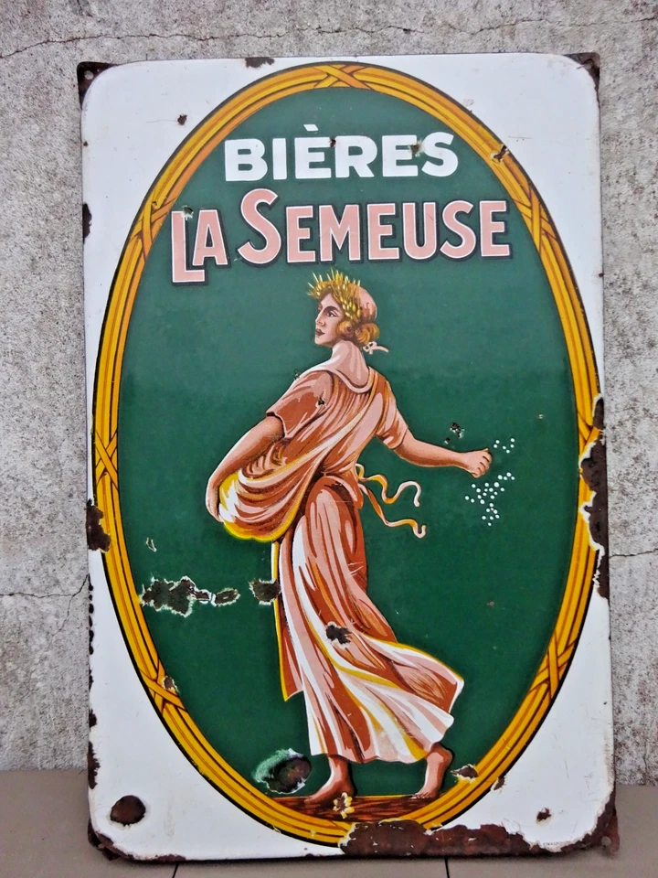 Plaque émaillée ancienne Bières LA SEMEUSE EAS Déco Bar Cave Bistro Cuisine - Photo 4/4