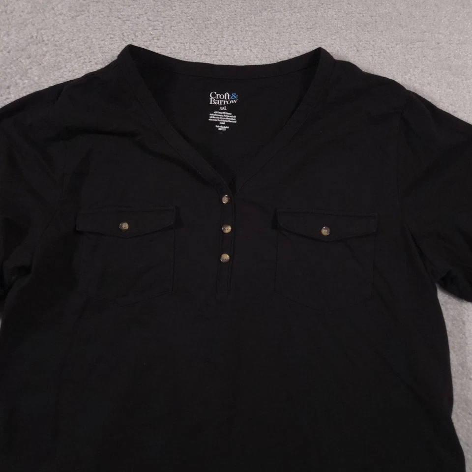 Camisa Croft & Barrow Mujer 2XL Azul Bolsillo Blusa Botón Manga Corta Informal Foto 3 de 4