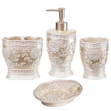 4pc Rose Vine Bathroom Accessories Sets Lotion Pump, Tumbler, Tooth Brush Hol...