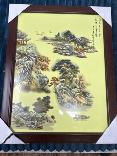 2 Signed Chinese Porcelain Hand Painted Famille Wall Art Plaques Asian - Picture 2 of 15