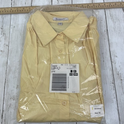 Roamans Women's Shirt 1X Button Front Blouse Yellow Long Sleeve - Brand New - Picture 8 of 8
