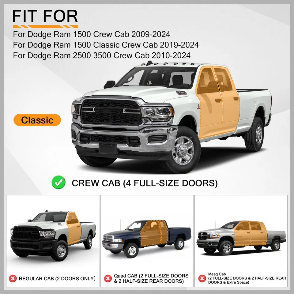 Fits 2010-2024 Dodge Ram 2500 3500 Crew Cab Running Board Step Bars Nerf Bars - Image 2 of 4