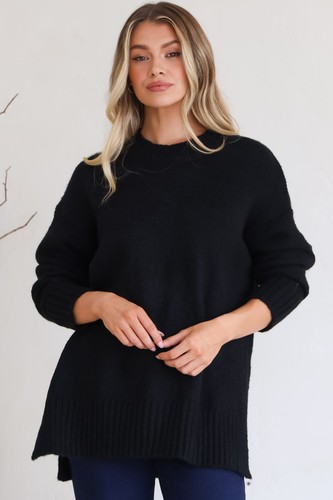 Sammy Jumper - Crew Neck Ribbed Shark Bite Hemline Jumper in Black - Picture 4 of 11
