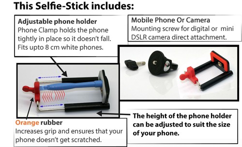 Strong Monopod Selfie Stick Telescopic Holder Bluetooth Remote for iPhone 5S SE - Picture 5 of 11
