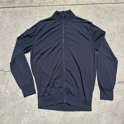 Ermenegildo Zegna High Performance Wool Navy Full Zip Sweater NO SIZE TAG + FLAW