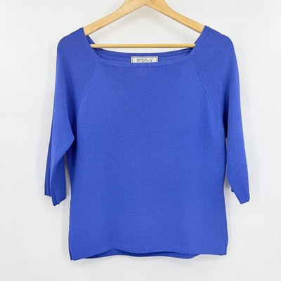 #ad EURO X Vintage Square Neck Blue 3 4 Sleeve Sweater Top Size XL $25.00