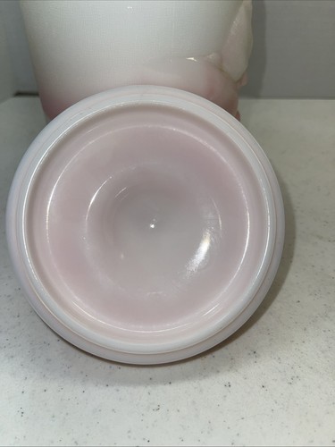 Fenton Chessie Katze Rosalen rosa und weiß bedeckt Bonbonglas Deckel leuchtet UV - Bild 9 von 14
