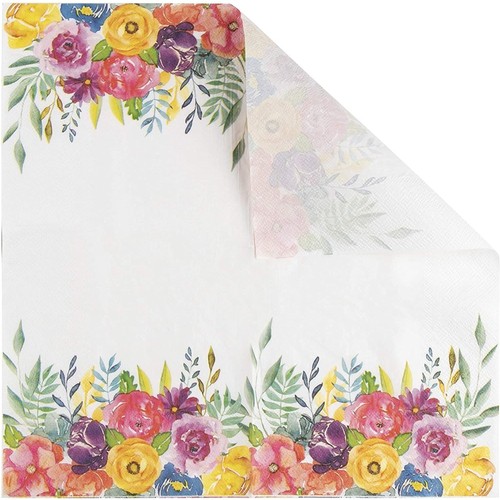 100 Pack Floral Paper Napkins Disposable for Bridal Shower, Birthday, 6.5 In - Picture 6 of 7