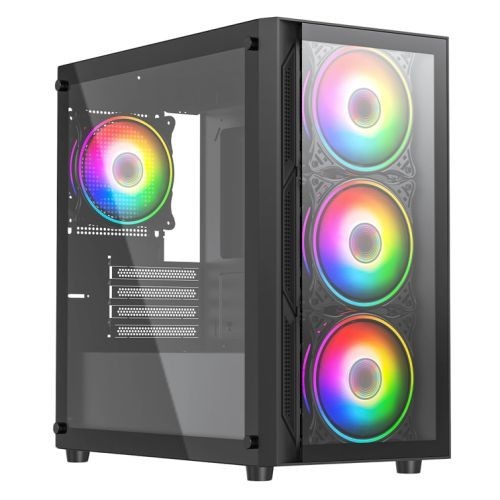 Vida Lucid Black ARGB Gaming Case w/ Glass Front & Side, Micro ATX, 4x ARGB - Picture 1 of 9