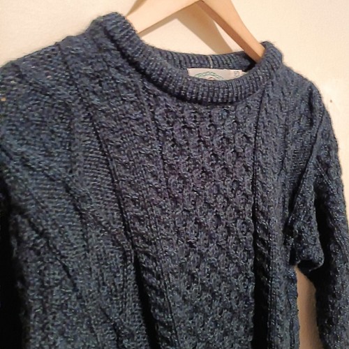Aran Crafts Irish Aran Unisex Sweater-Size XS-Merino Wool-Denim Blue-NEW - Picture 4 of 9