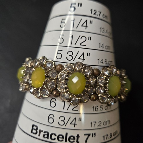 Bracciale elastico maglia floreale ovale cristallo giallo tono argento glamour 6" - Foto 2 di 5