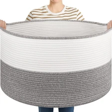 Large Blanket Basket with Handles, 22.8" x 22.8" x 13" Woven Storage Basket f...