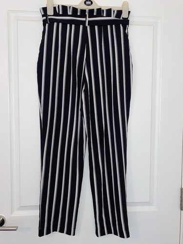 Ladies Gorgeous Sz 10* H&M High Quality Black Mix Stripe Paperbag Trousers❤️L27 - Picture 13 of 13