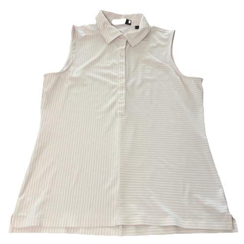 G/Fore Pink & White Stripe Women's Sleeveless Athletic Polo Top Size Large - Picture 3 of 8