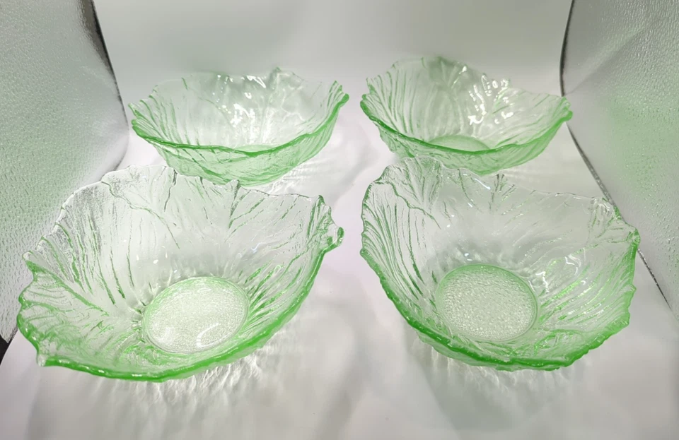 Set of 4 Vintage Viking Dalzell Green Glass Cabbage Leaf Salad Bowls EUC - Image 3 of 4