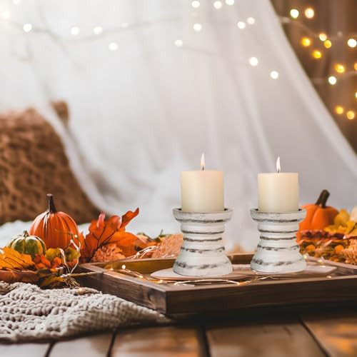 Candle Holder for Pillar Candle Set of 2, Farmhouse Wood Candle Holder, Rustic - Picture 6 of 8