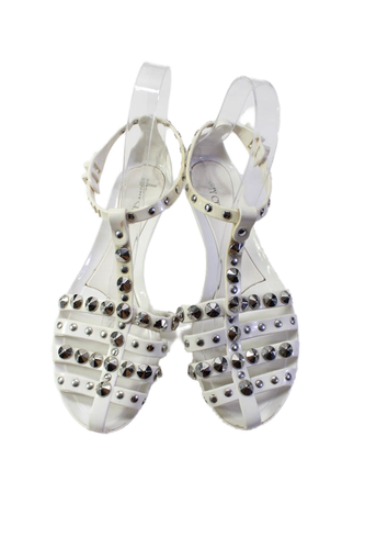 Jimmy Choo Womens Textured Open Toe Strappy Rhinestone Sandals White Size EUR 36 - Foto 2 di 6