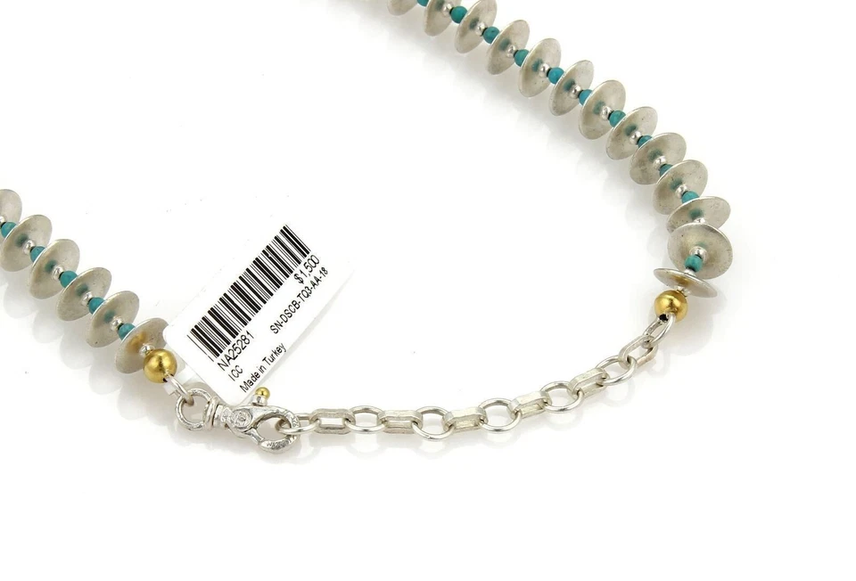 Collar de disco con cuentas en capas de plata esterlina y oro de 24 k turquesa Gurhan Foto 4 de 4