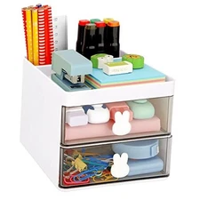 LETURE Organizador de escritorio pequeño con cajón, caja de Blanco