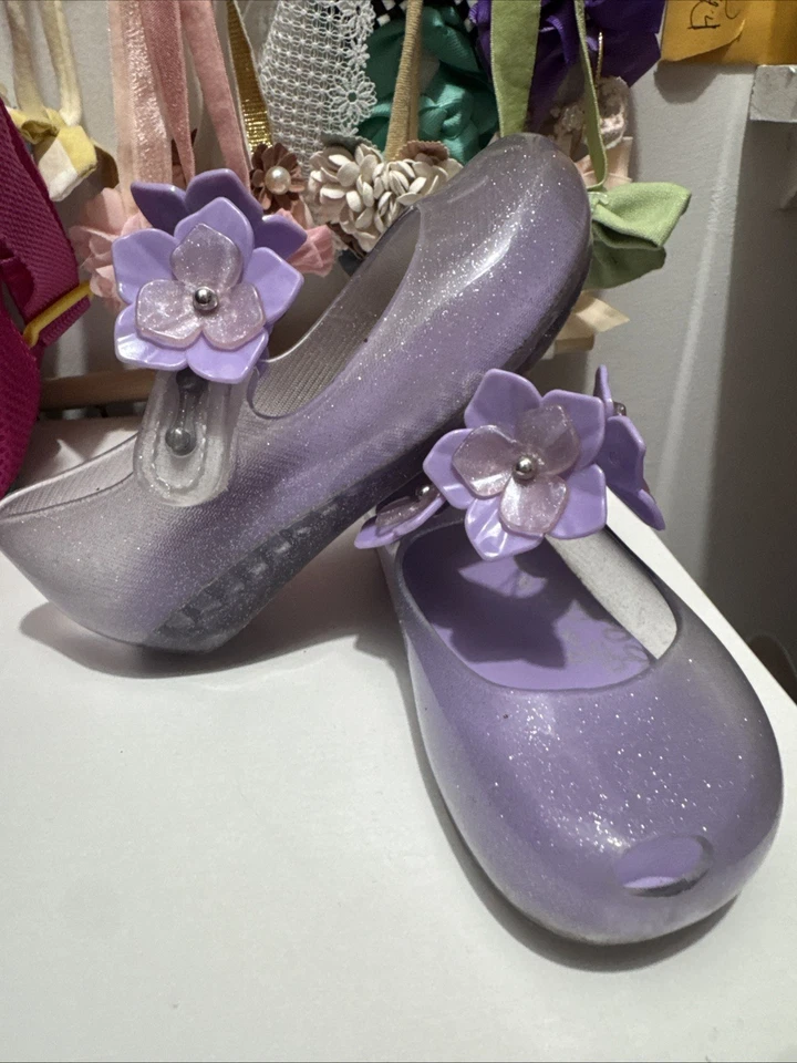Mini Melissa Ultragirl Mariposa Mary Jane Plana Niñas Talla 8 Púrpura Goma Jalea Foto 2 de 4