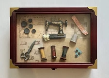 Arister Gifts SEWING Theme Wooden Shadow Box • Hinged Lid with Storage